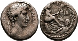 SYRIA. Seleucis and Pieria. Antioch. Augustus (27 BC-AD 14). AR tetradrachm.KAIΣAPOΣ ΣEBAΣTOY.laureate head of Augustus, r / ΕΤΟΥΣ ϚΚ ΝΙΚΗΣ, ΥΠΑ ΙΒ an...
