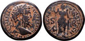 PISIDIA.Antiochia. Septimius Severus, (193-211 AD).AE Bronze. IMP CAES L SEP SEVERVS PER AVG Laureate head of Septimius Severus to right / COL CAES AN...