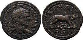 SYRIA. Seleucis and Pieria.Laodicea ad Mare.Caracalla.(198-217 AD).AE Bronze. M AVS ANTONINVS PIVS AV GER C M G, laureate head right / ROMAE, she-wolf...