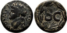 SYRIA, Seleucis and Pieria. Antioch.Domitian.(AD 81-96).AE Bronze. IMP DOMITIANVS CAES AVG, laureate head left / S•C within wreath. McAlee 409c; RPC 2...
