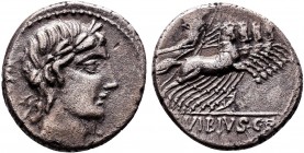 C Vibius C f Pansa - Minerva Denarius. 90 BC. Obv: laureate head of Apollo right, PANSA behind (off flan), control symbol below chin. Rev: Minerva in ...