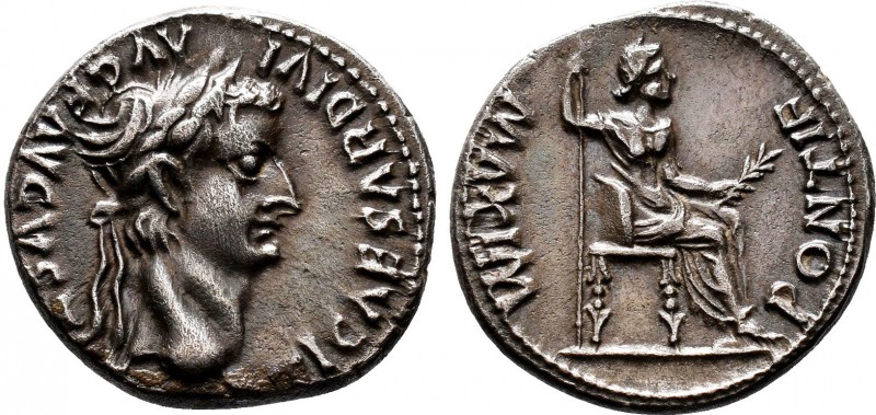 Tiberius. AD 14-37. AR Denarius. “Tribute Penny” type. Lugdunum (Lyon) mint. Gro...