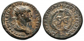 Trajan. A.D. 98-117. AE semis, struck A.D. 115-116. IMP CAES NER TRAIANO OPTIMO AVG GERM, radiate head right, draped left shoulder / DAC PARTHICO P M ...