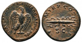HADRIAN (117-138). Quadrans. Rome.
Obv: IMP CAESAR TRAIAN HADRIANVS AVG.
Eagle standing right, head left, wings spread.
Rev: P M TR P COS III / S C.
W...