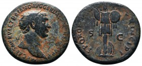 TRAJAN, A.D. 98-117. AE Dupondius. Rome Mint, A.D. 103-111.
RIC-586. "IMP CAES NERVAE TRAIANO AVG GER DAC P M TR P COS V P P" Radiate head of Trajan f...