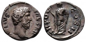 Aelius. Caesar, A.D. 136-138. AR denarius. Rome mint, struck A.D. 137. L AELIVS CAESAR, bare head of Aelius right / TR POT COS II, Felicitas standing ...