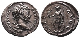 Septimius Severus (AD 193-211). AR denarius (18mm, 3.41 gm, 7h). Rome, ca. AD 200-201. SEVERVS AVG PART MAX, laureate head of Septimius Severus right ...