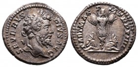 Septimius Severus. A.D. 193-211. AR denarius (19.4 mm, 3.31g, 5 h). Rome mint, struck A.D. 202. SEVERVS PIVS AVG, laureate head right / PART MAX P M T...