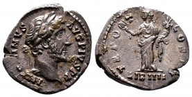 Antoninus Pius (138-161 AD). AR Denarius, Rome, 148/149 AD.
Obv. ANTONINVS AVG PIVS P P TR P XII, Laureate head to right.
Rev. COS IIII, Fortuna stand...