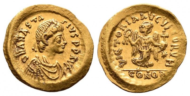 Anastasius I (491-518). AV tremissis. Constantinople. D N ANASTA-SIVS P P AVG, d...