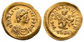 Anastasius I (491-518). AV tremissis. Constantinople. D N ANASTA-SIVS P P AVG, diademed, draped and cuirassed bust of Anastasius I right / VICTORIA AV...