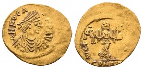 PHOCAS, 602-610. AV Semissis, Constantinople Mint. Beardless, diademed, draped and cuirassed bust of Phocas facing right, beardless; Reverse: Victory ...
