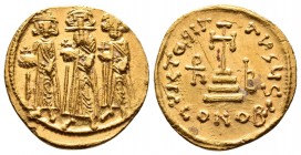 Heraclius, Heraclius Constantine and Heraclonas AV Solidus. Constantinople, 610-641 AD. Heraclius, crowned, with long moustache and long beard in cent...