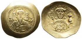Constantine IX Monomachus. 1042-1055. AV histamenon nomisma. Constantinople mint. Struck 1042-1046. Christ nimbate seated facing on lyre-backed throne...