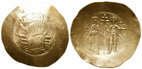BYZANTINE.John II, 1118-1143 AD. Electrum aspron trachy. Constantinople mint. IC-XC to left and right of Christ seated facing on backless throne, righ...