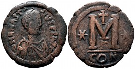 Anastasius I. 491-518. AE follis . Constantinople mint, struck 512-517. D N ANASTASIVS PF AVG, pearl-diademed, draped and cuirassed bust right / Large...