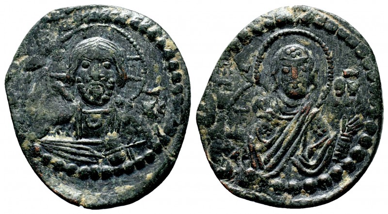 BYZANTINE EMPIRE. 976-1025 AD. AE Anonymous Follis. Bust of Jesus Christ.

Condi...