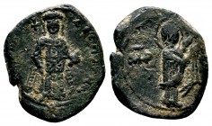 Alexius III, AE tetarteron, Constantinopole. 

Obv: MP-theta V to left and right of Mary, nimbate, half-length 
bust, body to right, head facing, hand...