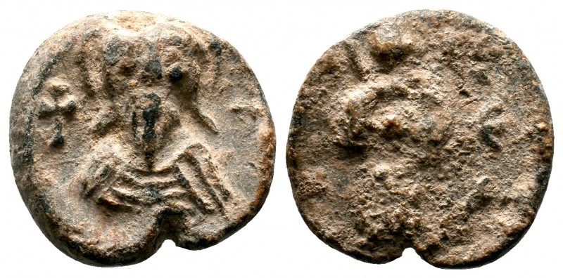 Uncertain Lead Seal with Nimbate bust of Jesus, 7th - 11th C.
Condition: Very Fi...