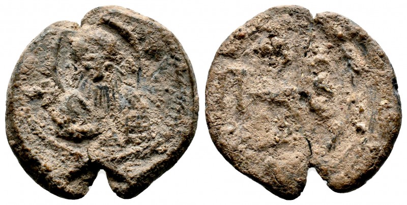Uncertain Lead Seal with Nimbate bust of Saint, 7th - 11th C.

Condition: Very F...