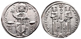 Andronicus II and Michael IX. 1295-1320 AD. AR Basilikon (2.09 gm). Constantinople.
 Christ enthroned / AVTOKPATO PEC POMEON, Andronicus and Michael s...