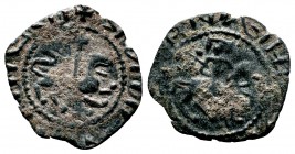 ARMENIA: Post-Roupenian, 13th/14th century, AE unit (1.71g), Ner-510, imitation of a later takvorin (horseman // lion right), with meaningless imitati...