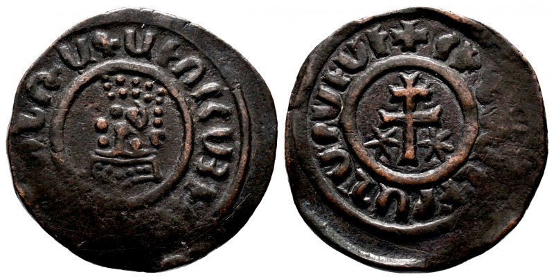 ARMENIA. Levon I (1198-1219). Ae Tank. Sis.
Obv: Crowned leonine bust facing sli...