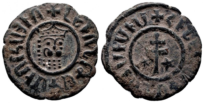 ARMENIA. Levon I (1198-1219). Ae Tank. Sis.
Obv: Crowned leonine bust facing sli...