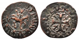 Armenian Kingdom, Cilician Armenia. Smpad. 1296-1298. Æ pogh. Smpad on horseback riding right, head facing, holding scepter / Cross pattée, with inwar...