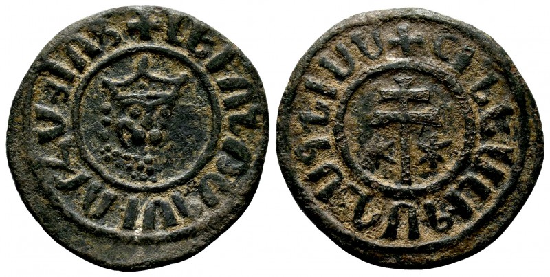 ARMENIA. Levon I (1198-1219). Ae Tank. Sis.
Obv: Crowned leonine bust facing sli...