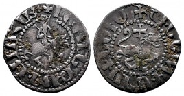 Armenia, Levon the Usurper 1363 . Obv: King on horseback riding right, heavy mace over his right shoulder, annulet behind Rev: "hairy" lion right, cro...