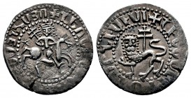 ARMENIA. Levon II (1270-1289). Tram. Sis.
Obv: Levon riding horse right, head facing, holding patriarchal cross; pellet to left, T to right.
Rev: Crow...