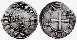 CRUSADERS, Antioch. Bohémond III. 1163-1201. BI Denier Struck circa 1163-1188. + BOAИVИDVS, helmeted head left; crescent to left, star to right; upper...