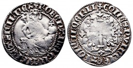 CRUSADERS. Knights of Rhodes (Knights Hospitaller). Robert of Juilly (Grand Master, 1374-1377). Asper or Demi-gigliato.
Obv: Robert seated holding glo...