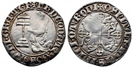 CRUSADERS. Rhodes, Order of St John, Dieudonné de Gozon (1346-53), Gigliato, deodat: d: gosono: di: gramr, Grandmaster kneeling left before cross, hea...