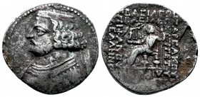 Kings of Parthia, Tetradrachm,Seleucia, Gotarzes II (40-51), c. AD 40-51, . Diademed and curaised bust of king l., Rv. BACI?EWC BACI?EWN APCAKOV EVEPG...