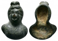 Ancient Roman bronze applique bust of goddess, 1st - 2nd Century A.D
Condition: Very Fine

Weight: 30 gr
Diameter:42 mm

Provenance: Property of a Dut...