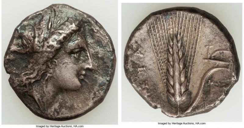 LUCANIA. Metapontum. Ca. 330-280 BC. AR stater (20mm, 7.47 gm, 9h). VF. Head of ...
