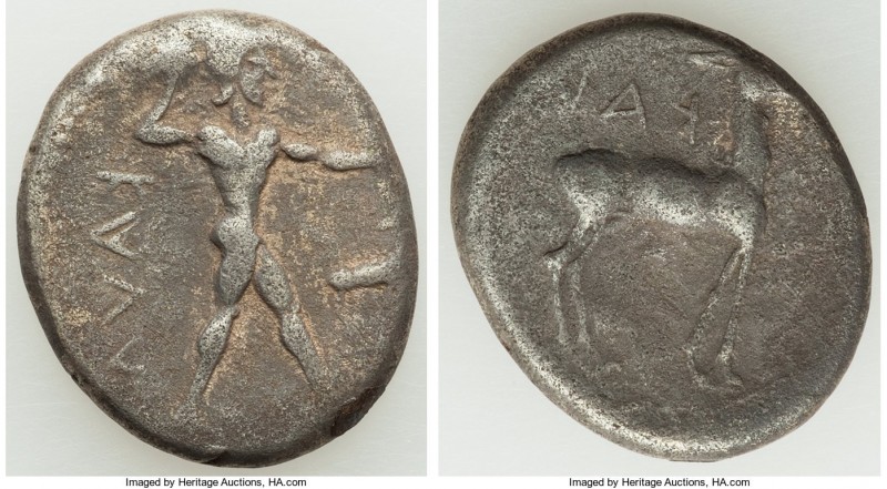 BRUTTIUM. Caulonia. Ca. 475-410 BC. AR stater (19mm, 7.77 gm, 2h). Choice Fine. ...