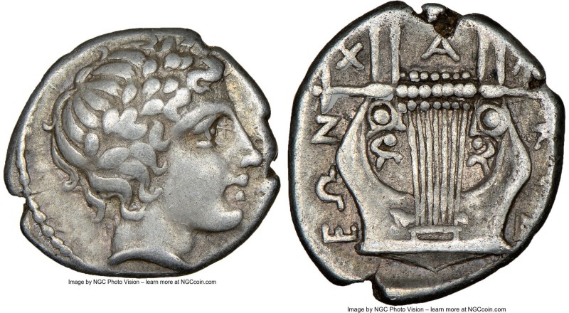 CHALCIDIAN LEAGUE. Macedon. Olynthus. Ca. 432-348 BC. AR tetrobol (14mm, 9h). NG...