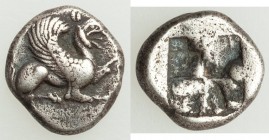 IONIA. Teos. Ca. 540-510 BC. AR trihemiobol (10mm, 1.46 gm). XF. Griffin seated right on ground line / Quadripartite incuse square. Matzke 81

HID0980...