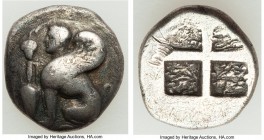 IONIAN ISLANDS. Chios. Ca. 420-350 BC. AR drachm (14mm, 3.34 gm). About VF. Sphinx seated with amphora before/ Quadripartite incuse square with granul...