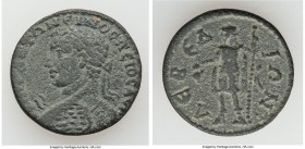 IONIA. Lebedus. Elagabalus (AD 218-222). AE (22mm, 4.98 gm, 5h). VF. M AYΡ ΑΝΤΩΝƐΙΝΟϹ, ΠƐΙ CAVP, laureate bust of Elagabalus left, shield forward / ΛƐ...