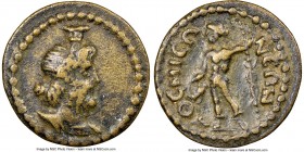 PHRYGIA. Themisonium. Pseudo-Autonomous Issues. Ca. AD 3rd century. AE (19mm, 12h). NGC VF. Draped bust of Serapis right, wearing calathus / ΘΗΜΙСΩΝЄΩ...