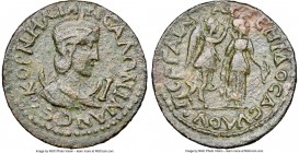 PAMPHYLIA. Perge. Salonina (AD 254-268). AE 10-assaria (32mm, 19.39 gm, 7h). NGC Choice VF 4/5 - 3/5. ΚΟΡΝΗΛΙΑ CΑΛΩΝΙΝΑ N CЄ•, draped bust right, cres...