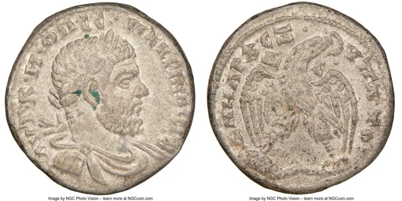 SYRIA. Antioch. Macrinus (AD 217-218). BI tetradrachm (26mm, 11h). NGC AU. AYT•K...