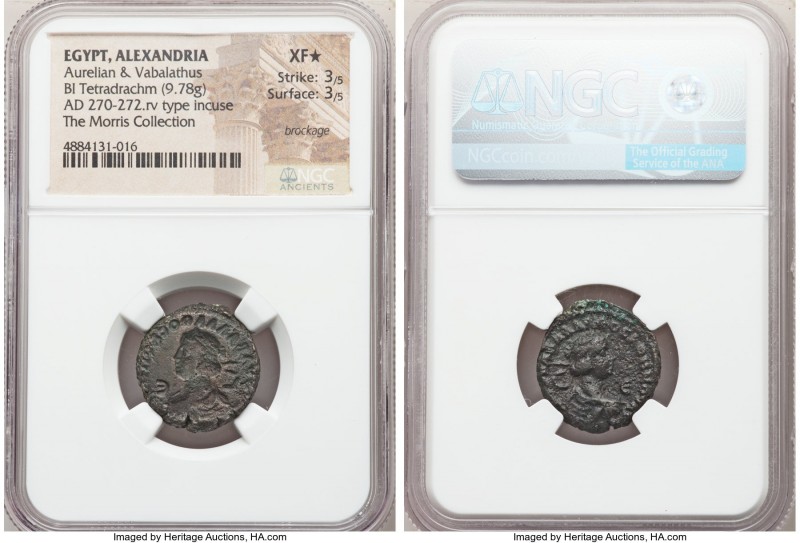 EGYPT. Alexandria. Aurelian (AD 270-275), with Vabalathus. BI brockage tetradrac...