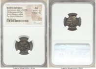 Anonymous. Ca. 211 BC or later. AR quinarius (17mm, 2.23 gm, 3h). NGC AU 5/5 - 3/5. Rome. Head of Roma right, wearing winged Attic helmet with griffin...