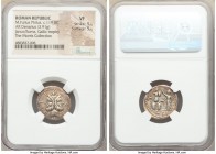 M. Furius L.f. Philus (ca. 119 BC). AR denarius (20mm, 3.91 gm, 12h). NGC VF 5/5 - 5/5. Rome. M•FOVRI•L•F, laureate head of Janus / PHLI (PH ligate) i...