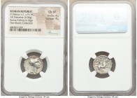 D. Silanus L.f. (ca. 91 BC). AR denarius (18mm, 4.04 gm, 12h). NGC Choice VF 4/5 - 4/5. Rome. Head of Roma right, wearing winged helmet decorated with...